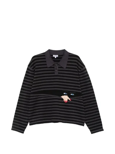 House Of Errors Striped-pattern Polo Shirt In Black