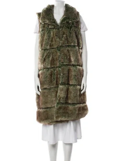 Pre-owned House Of Fluff Faux Fur Lace Pattern Vest In Green