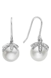 House Of Frosted 14k Gold 8-9mm Cultured Pearl & Diamond Earrings In Silver/white
