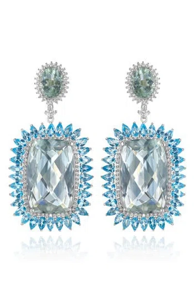 House Of Frosted 14k White Gold Plated Sterling Silver Blue Topaz, White Topaz & Green Quartz Drop E In Silver/topaz
