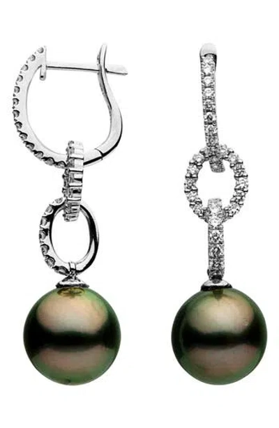 House Of Frosted Freshwater Pearl & Diamond Hoop Earrings In Silver/black Pearl/kiara