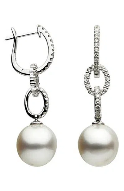 House Of Frosted Freshwater Pearl & Diamond Hoop Earrings In Silver/white Pearl/octavia