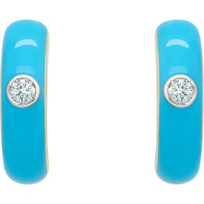House Of Frosted Gemstone & Enamel Huggie Hoop Earrings In Blue