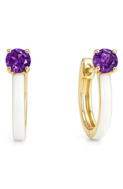 House Of Frosted Gemstone & Enamel Huggie Hoop Earrings In Gold