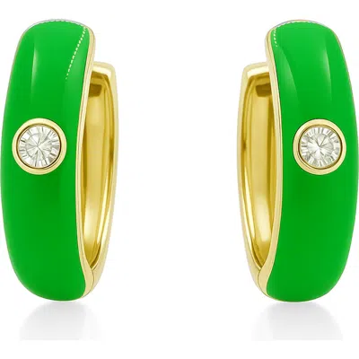 House Of Frosted Gemstone & Enamel Huggie Hoop Earrings In Green