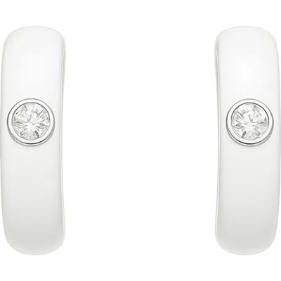 House Of Frosted Gemstone & Enamel Huggie Hoop Earrings In White