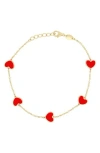 House Of Frosted Heart Station Chain Bracelet In Gold/coral