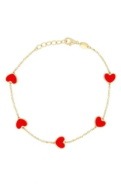 House Of Frosted Heart Station Chain Bracelet In Gold/coral