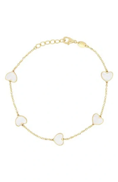 House Of Frosted Heart Station Chain Bracelet In Gold/mother Of Pearl