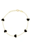 House Of Frosted Heart Station Chain Bracelet In Gold/onyx