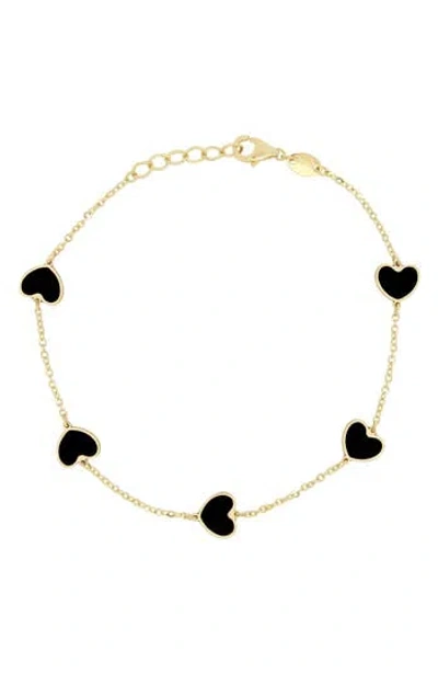 House Of Frosted Heart Station Chain Bracelet In Gold/onyx