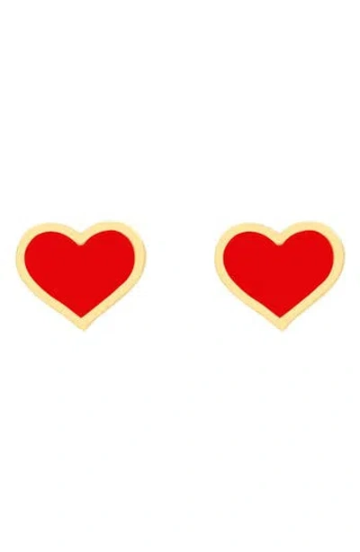 House Of Frosted Heart Stud Earrings In Gold/coral