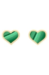 House Of Frosted Heart Stud Earrings In Gold/malachite