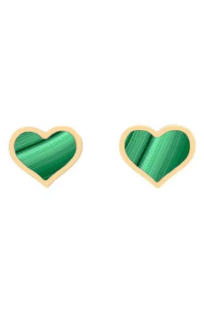 House Of Frosted Heart Stud Earrings In Gold/malachite