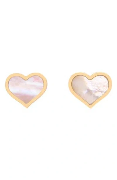 House Of Frosted Heart Stud Earrings In Gold/mother Of Pearl