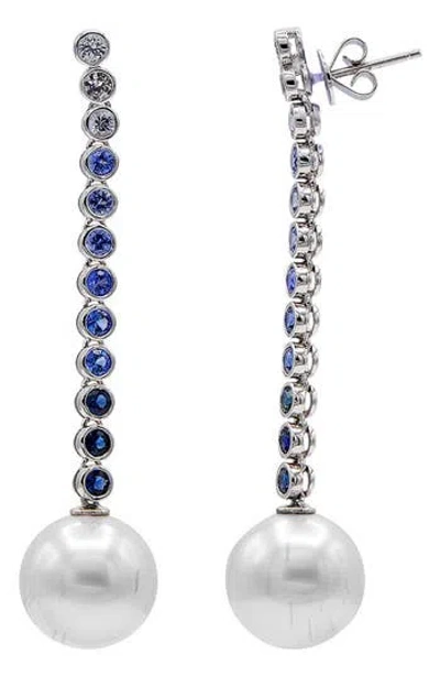 House Of Frosted Sapphire & Freshwater Pearl Drop Earrings In Silver/sapphire