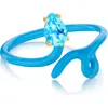 House Of Frosted Stone & Enamel Vine Ring In Blue/blue Topaz