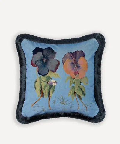 House Of Hackney Amatoria Pansies Medium Cotton Velvet Fringed Cushion