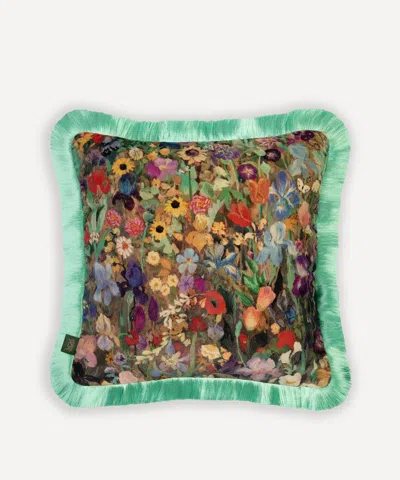 House Of Hackney Floribunda Medium Cotton Velvet Fringed Cushion