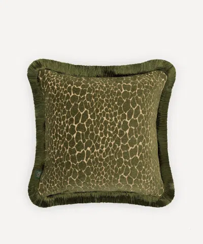 House Of Hackney Mara Jacquard Medium Fringed Cushion In Green