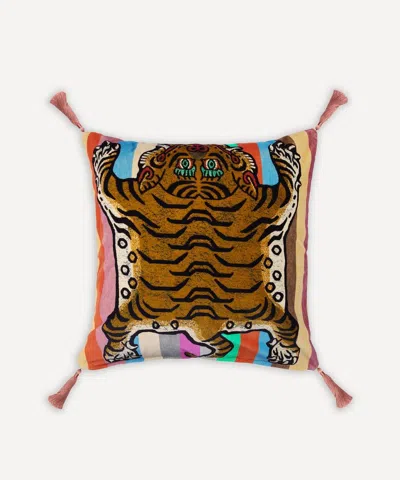 House Of Hackney Sabre Idris Large Stripe Cotton Velvet Tassel Cushion