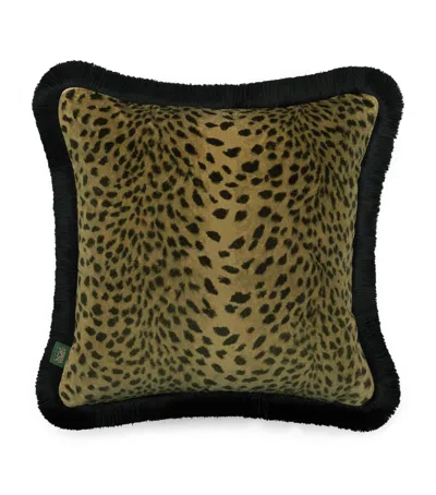House Of Hackney Velvet Savanna Fringed Cushion In Brown