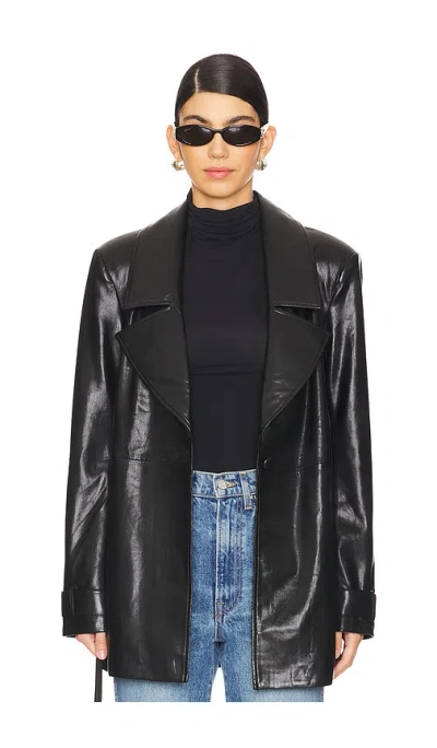 House Of Harlow 1960 Bordeaux Faux Leather Blazer In 블랙