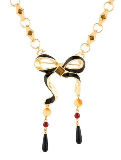 Pre-owned House Of Harlow 1960 Enamel Betty Brooch Pendant Necklace In Black