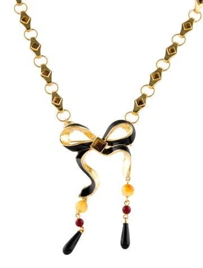 Pre-owned House Of Harlow 1960 Enamel Betty Brooch Pendant Necklace In Black