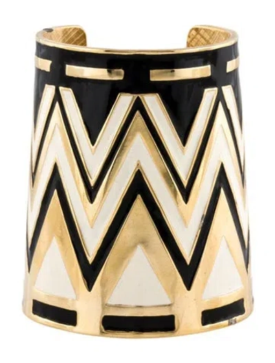 Pre-owned House Of Harlow 1960 Enamel Tribal Zig Zag Cuff Bracelet, 6" In Multi
