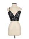 House Of Harlow 1960 Faux Leather Top Black Plunge Neckline Tops In Black