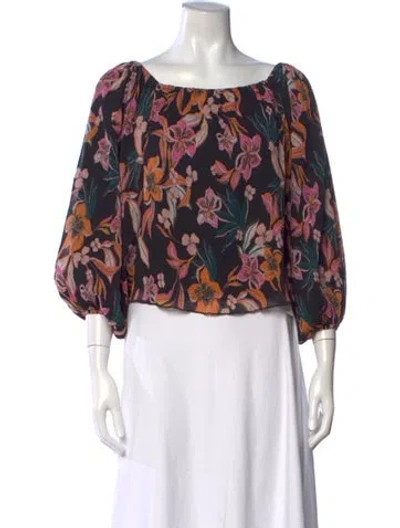 Pre-owned House Of Harlow 1960 Floral Print Square Neckline Sweater In Multi