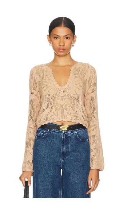 House Of Harlow 1960 Kameli Pointelle Cropped Sweater In 탠