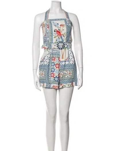Pre-owned House Of Harlow 1960 Linen Floral Print Romper In White