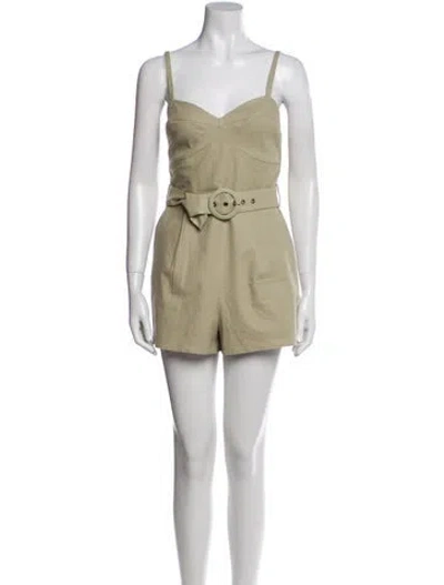 Pre-owned House Of Harlow 1960 Linen Square Neckline Romper In Green