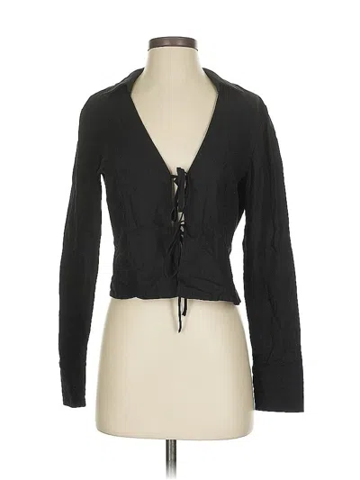 Pre-owned House Of Harlow 1960 Long Sleeve Top Black Plunge Neckline Tops