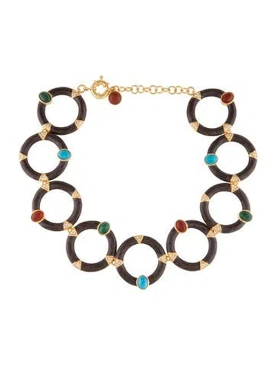 Pre-owned House Of Harlow 1960 Madera Choker Necklace, 15.25" In Multi