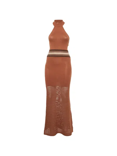 Pre-owned House Of Harlow 1960 Naomh Crochet Maxi Dress In Brown