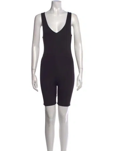 Pre-owned House Of Harlow 1960 Nylon V-neck Romper In Black
