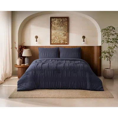 House Of Harlow 1960 Odessa 3 Piece Reversible Cotton Waffle Comforter Set In Navy