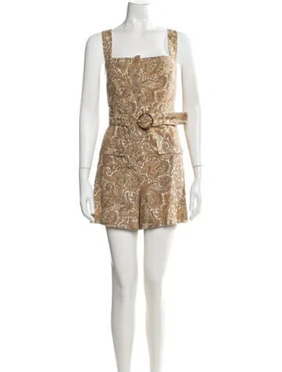 Pre-owned House Of Harlow 1960 Paisley Print Square Neckline Romper In Neutrals