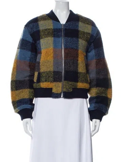 Pre-owned House Of Harlow 1960 Plaid Print Bomber Jacket In Blue