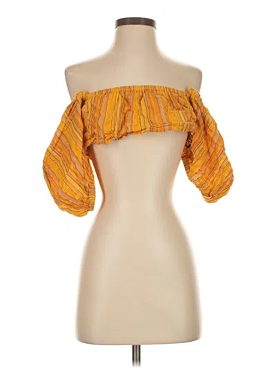 Pre-owned House Of Harlow 1960 Short Sleeve Blouse In Orange