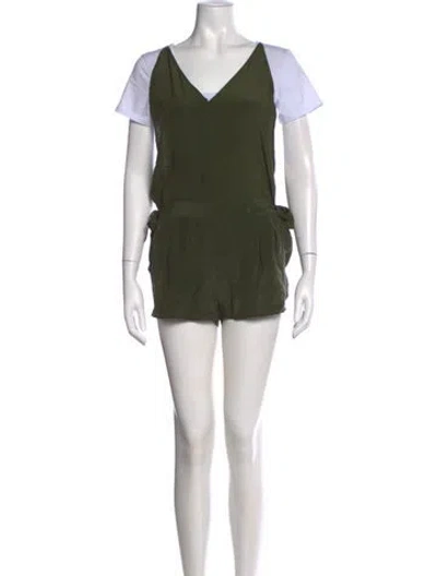 Pre-owned House Of Harlow 1960 Silk V-neck Romper In Green