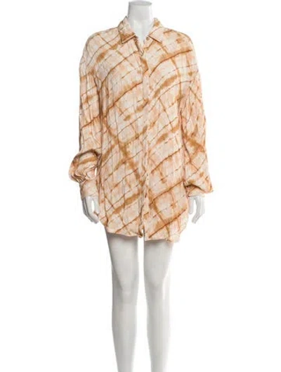 Pre-owned House Of Harlow 1960 Tie-dye Print Pleated Accents Short Set In Neutral