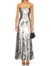 House Of Harlow 1960 Valentina Gown Strapless Maxi Dress In Sequince Silver In Metallic