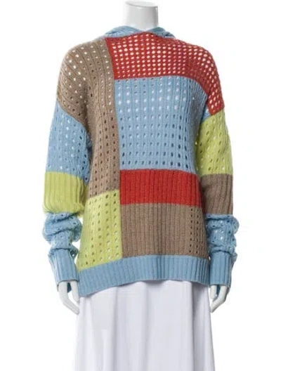 Pre-owned House Of Holland Colorblock Pattern Mock Neck Sweater In Blue