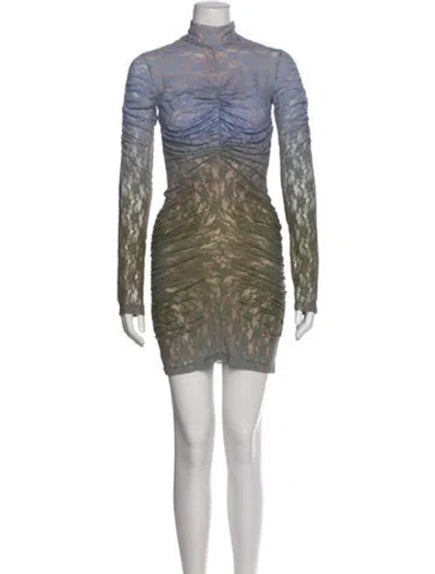 Pre-owned House Of Holland Lace Pattern Mini Dress In Green