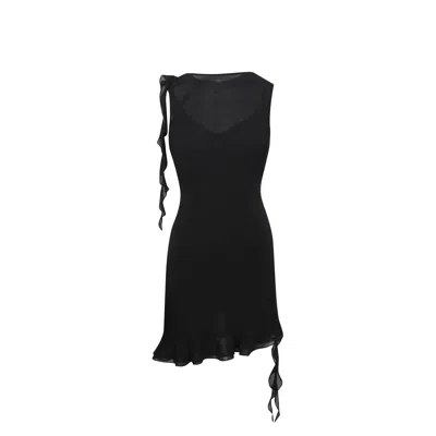 House Of Ika Women's Black Asymmetric Flow Viscose Dress