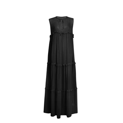 House Of Ika Women's Black Tiered Viscose Maxi Dress